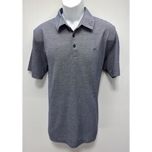 Travis Mathew Polo Shirt Mens L Blue Heather Flying Tortilla Quick Dry Golf EUC